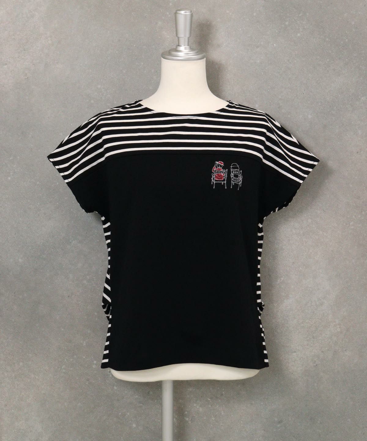 オーガニックコットンボーダー切替Tシャツ(ブラック)