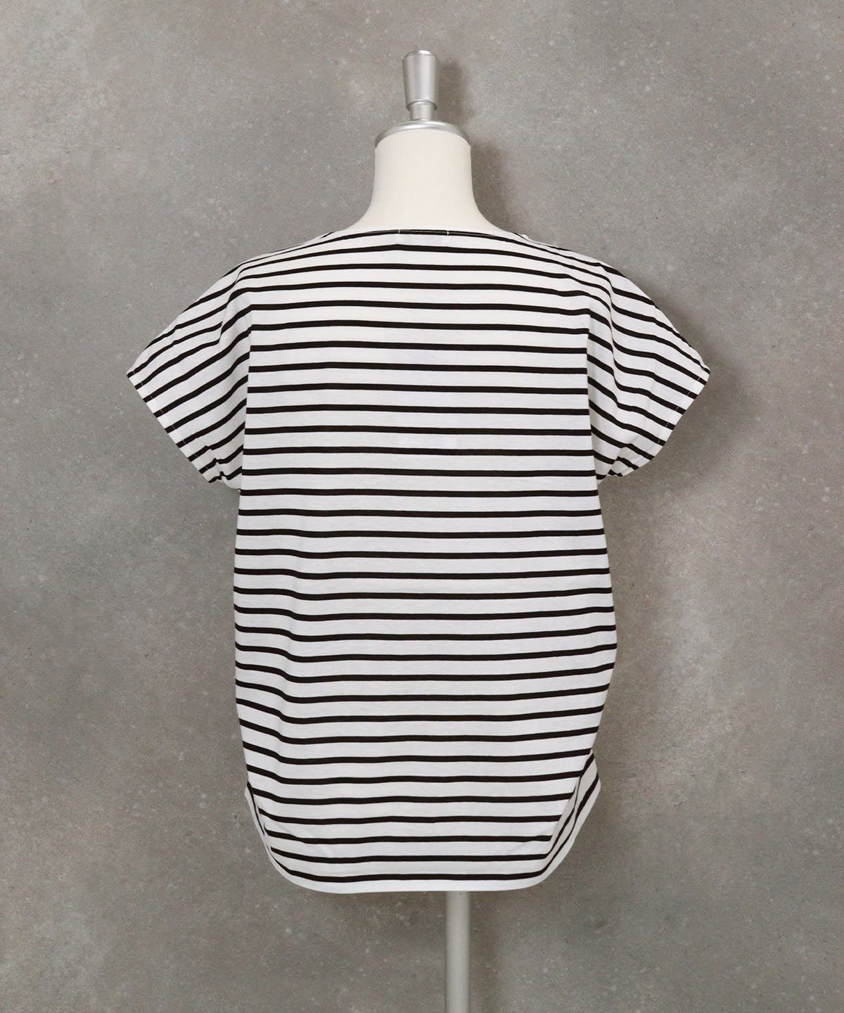 オーガニックコットンボーダー切替Tシャツ後(ホワイト)