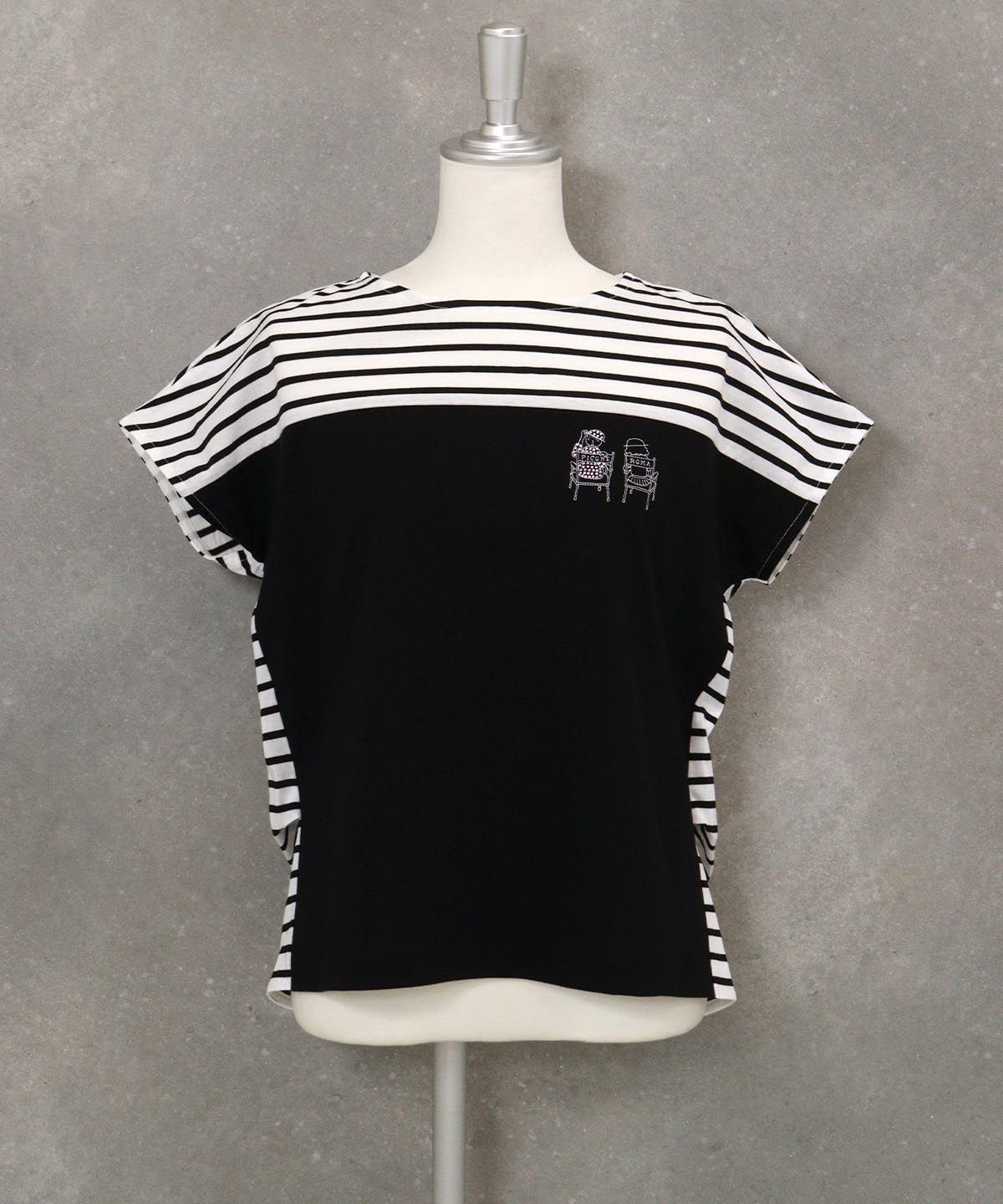 オーガニックコットンボーダー切替Tシャツ(ホワイト×ブラック)