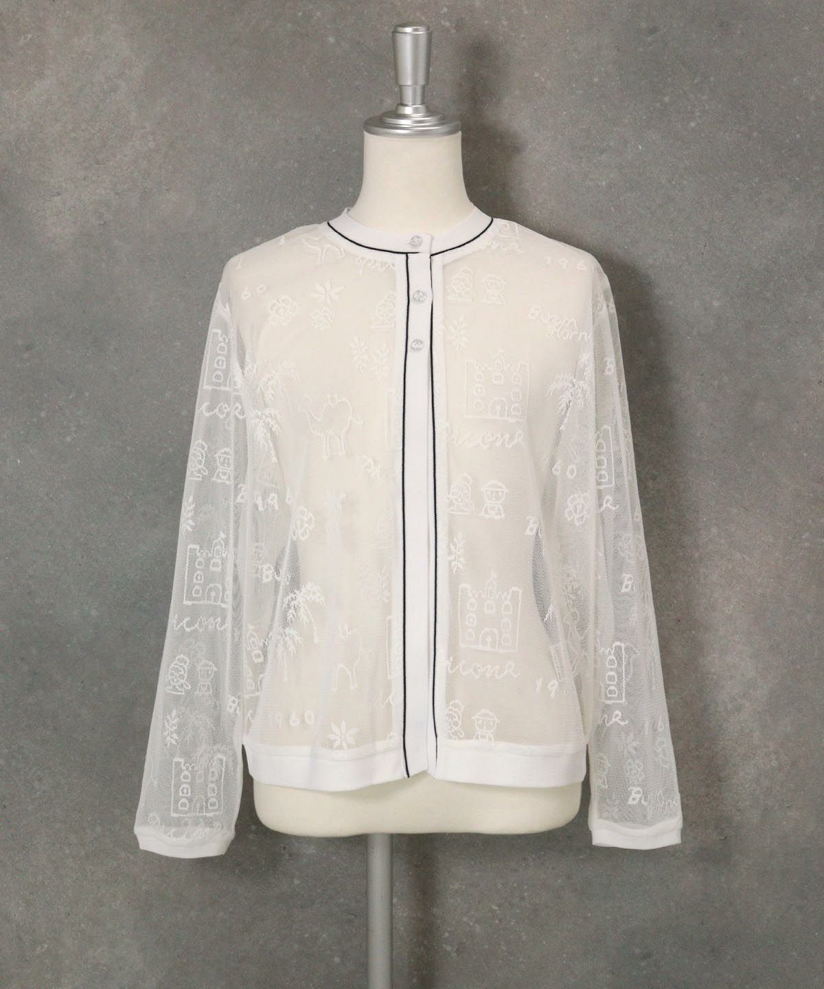 総柄チュールカーディガン(ホワイト)