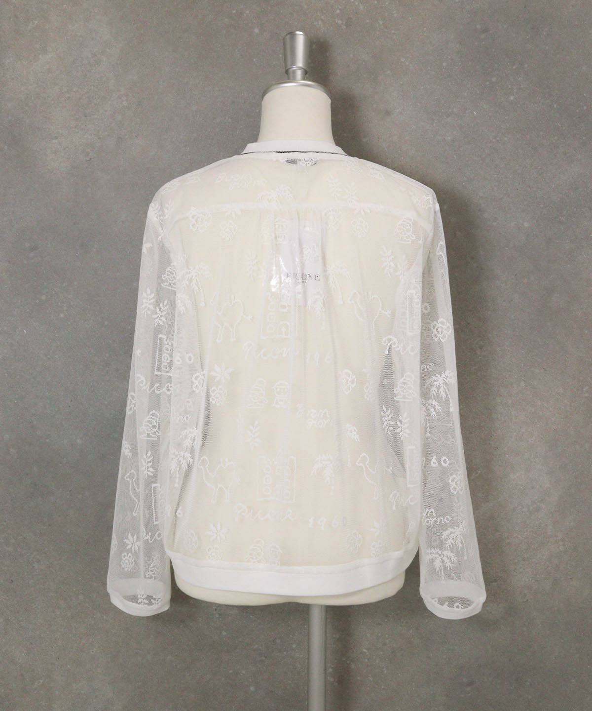 総柄チュールカーディガン後(ホワイト)