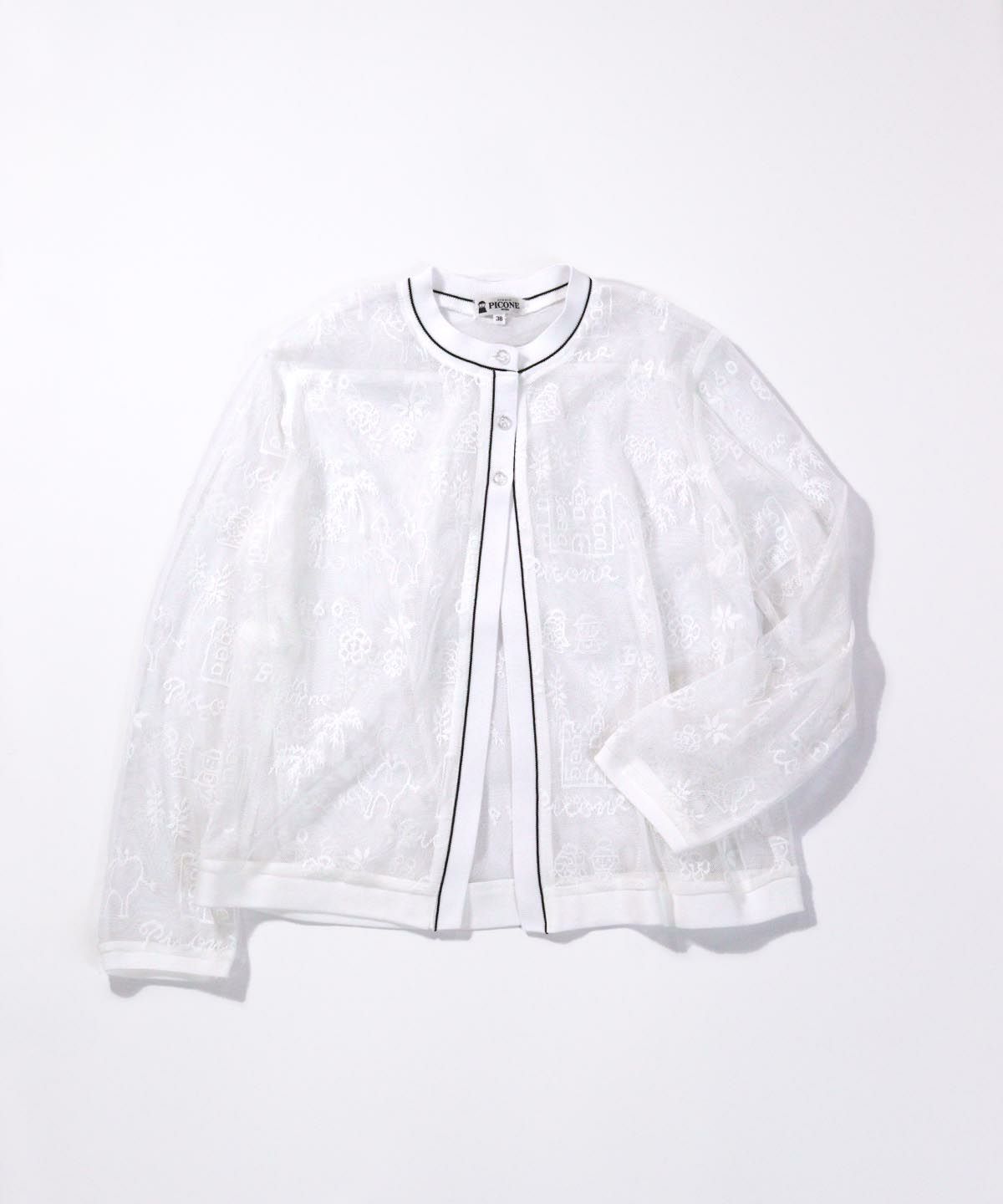 総柄チュールカーディガン（ホワイト）