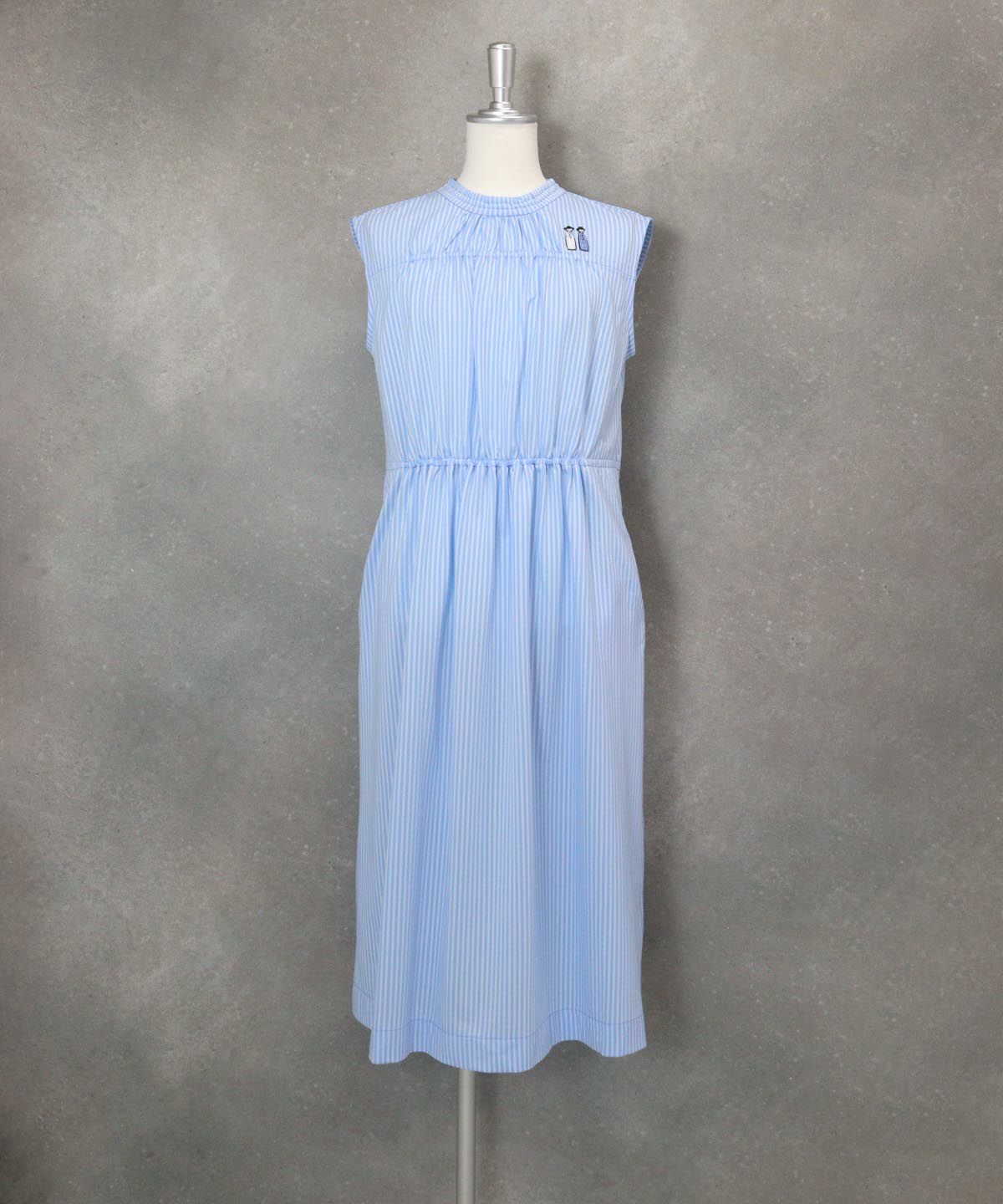 ストライプ柄冷感ノースリワンピース(ブルー)