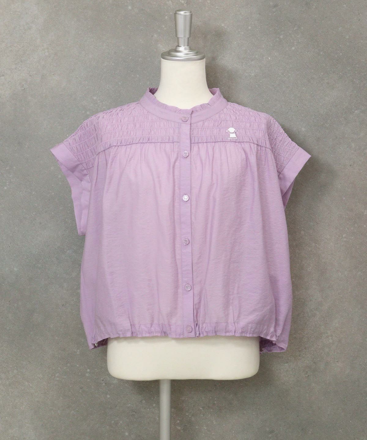 シャーリング切替ブラウス(ライトパープル)