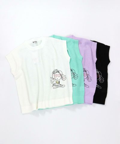 透かし編み刺繍ニットベスト