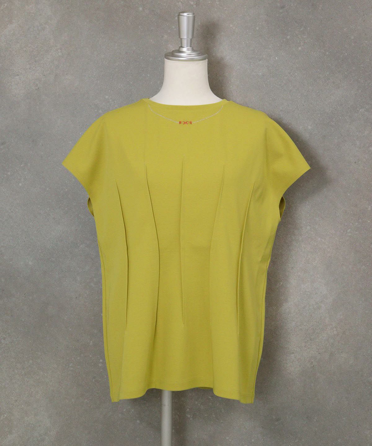 ネックレス風刺繍フレンチTシャツ(イエロー)