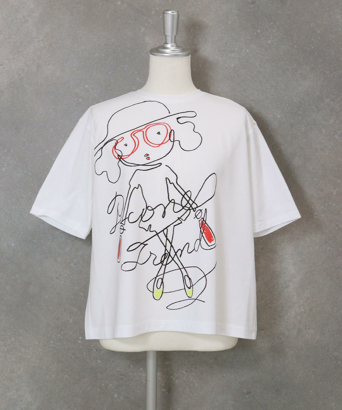 線画イラスト冷感Ｔシャツ(ホワイト)