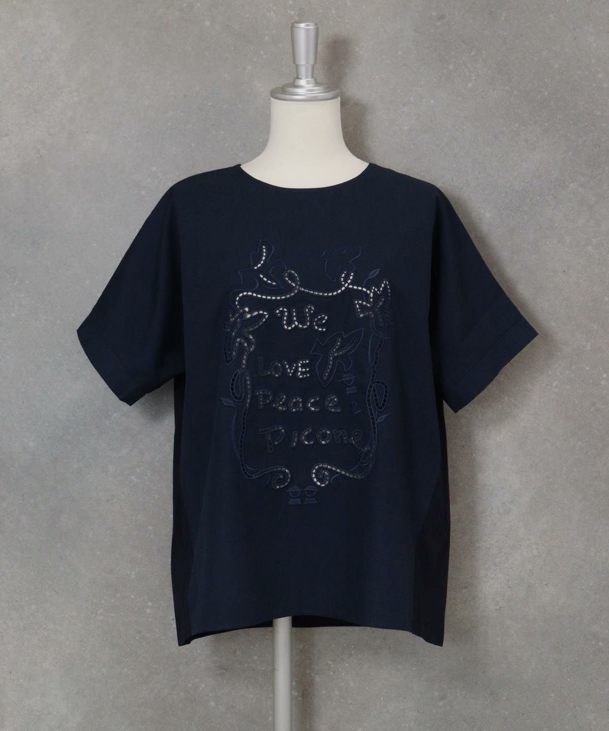 カットワーク刺繍冷感Ｔシャツ(ネイビー)