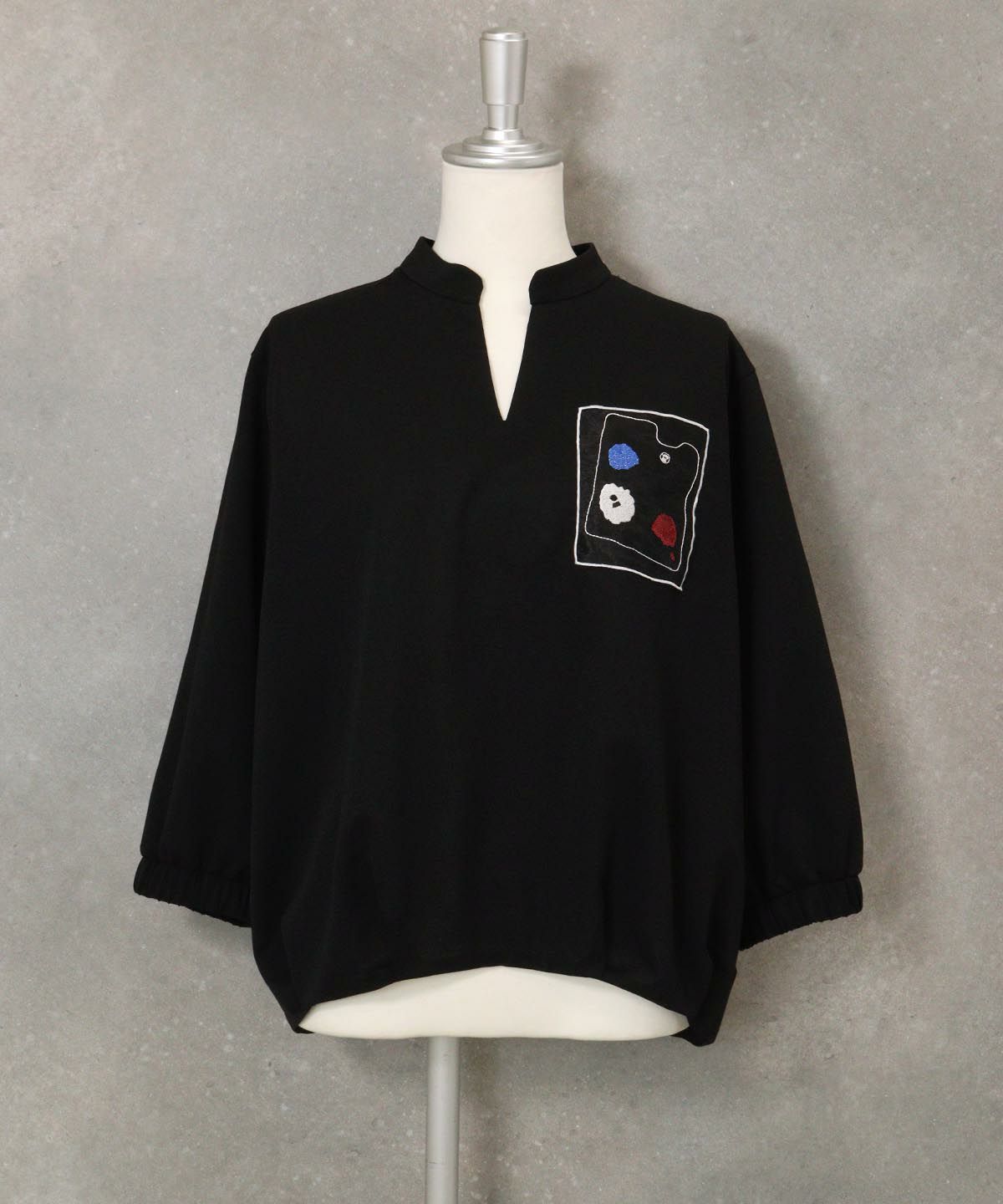 七分袖冷感スキッパープルオーバー(ブラック)