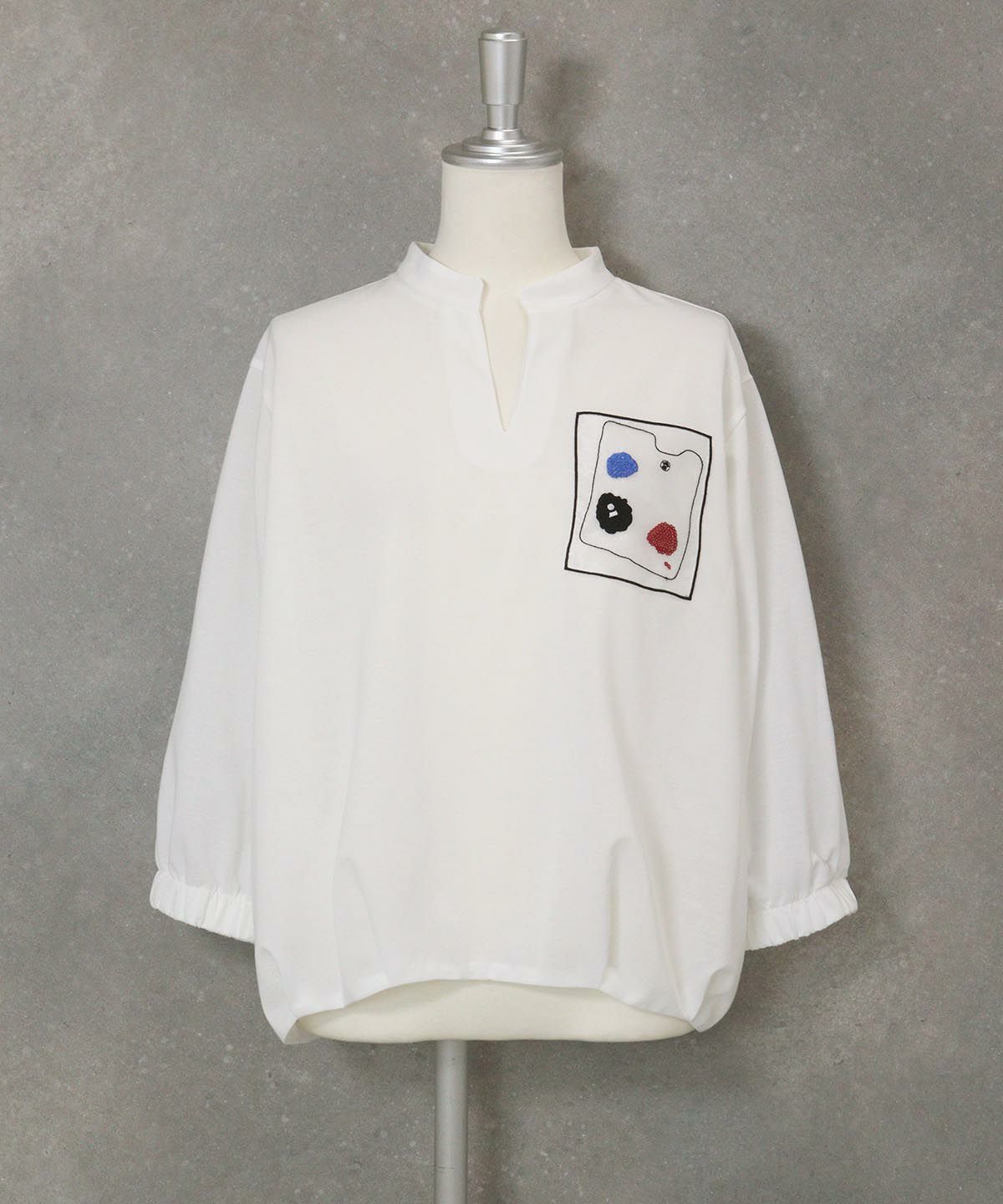 七分袖冷感スキッパープルオーバー(ホワイト)