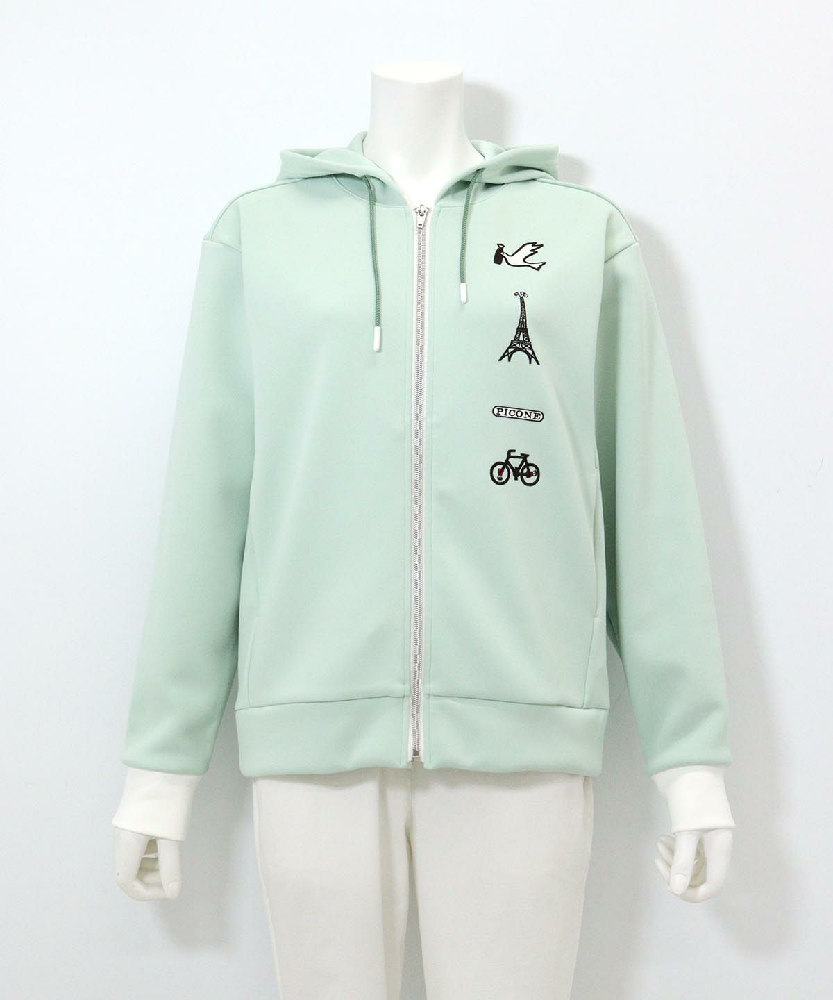 刺繍ワッペンジップパーカー（ライトグリーン）