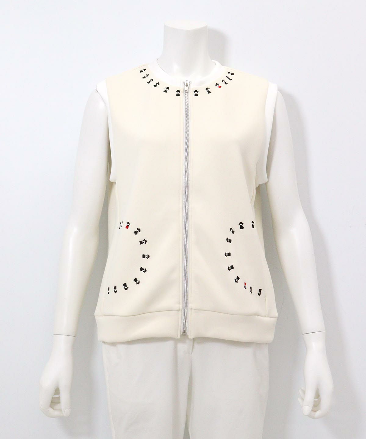 ピコライン刺繍ジップベスト（ベージュ）