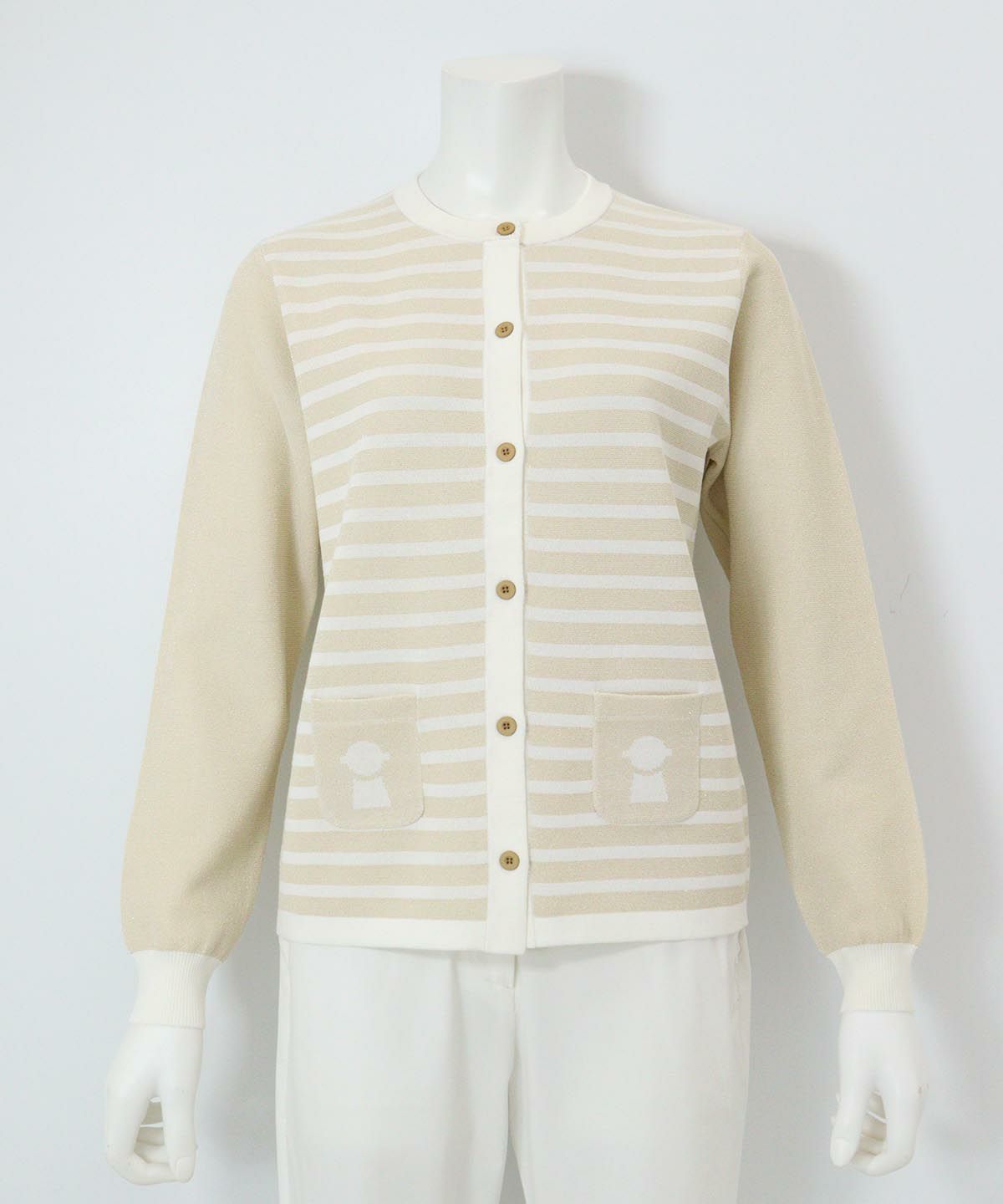 ピコポケットボーダーカーディガン（ベージュ）