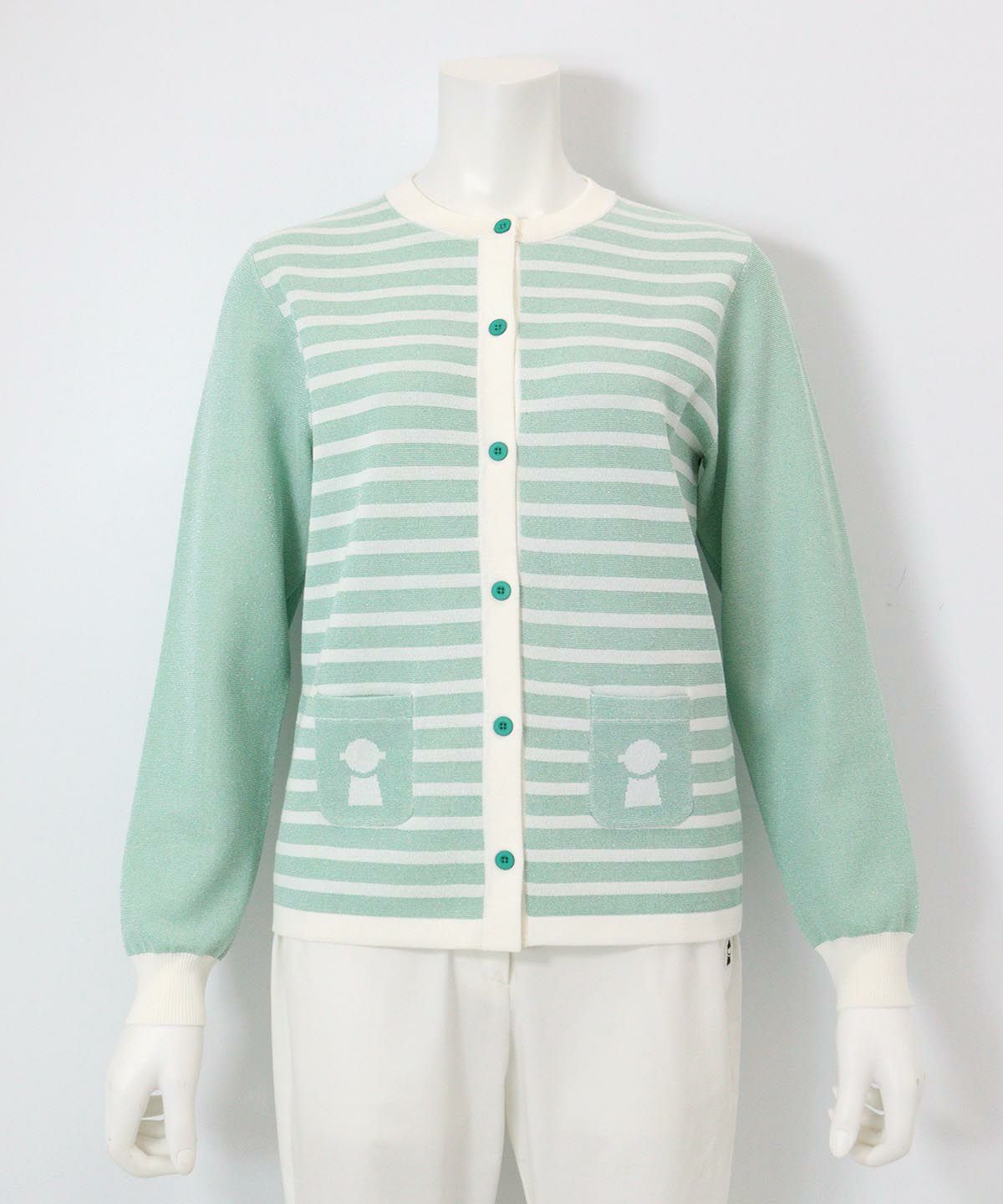 ピコポケットボーダーカーディガン（ライトグリーン）