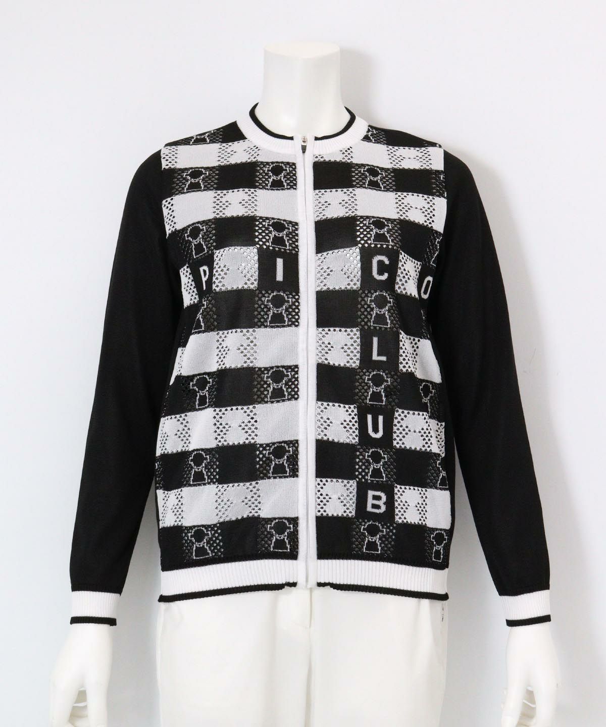 メッシュ編みピコ柄カーディガン(ブラック)