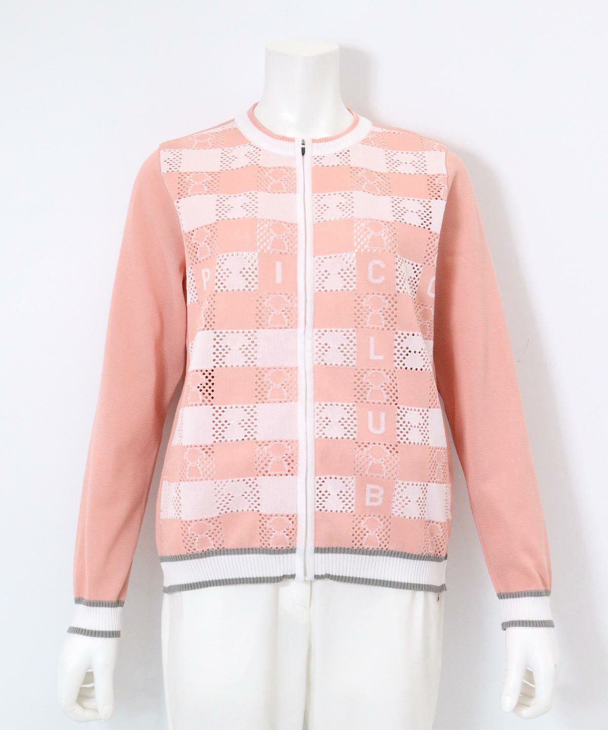 メッシュ編みピコ柄カーディガン(ピンク)