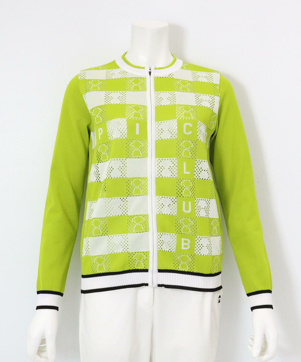 メッシュ編みピコ柄カーディガン(ライトグリーン)