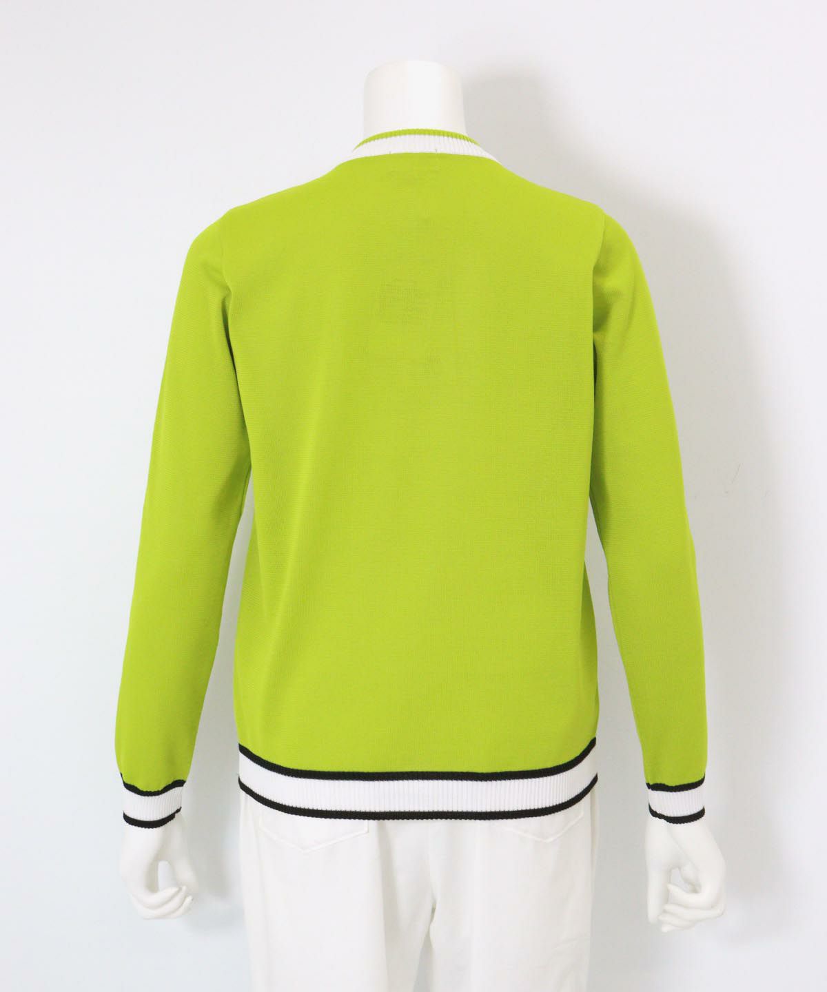 メッシュ編みピコ柄カーディガン後(ライトグリーン)