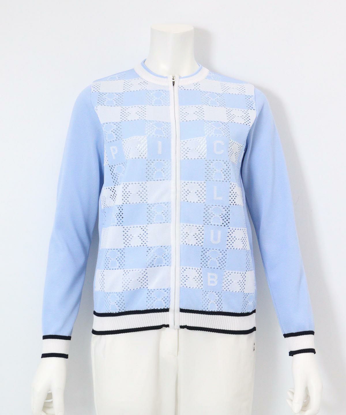 メッシュ編みピコ柄カーディガン(ブルー)