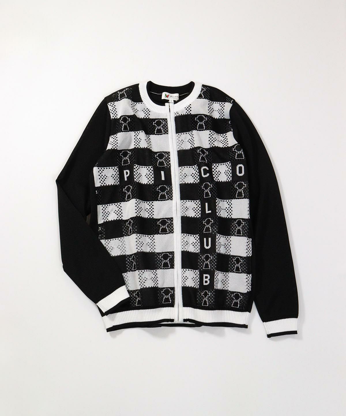 メッシュ編みピコ柄カーディガン(ブラック)