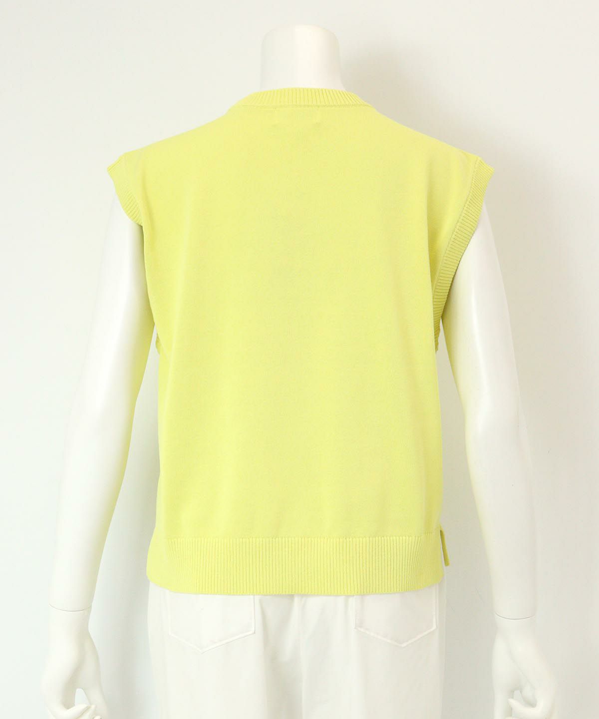 コットン混刺繍ニットベスト 後ろ（イエロー）