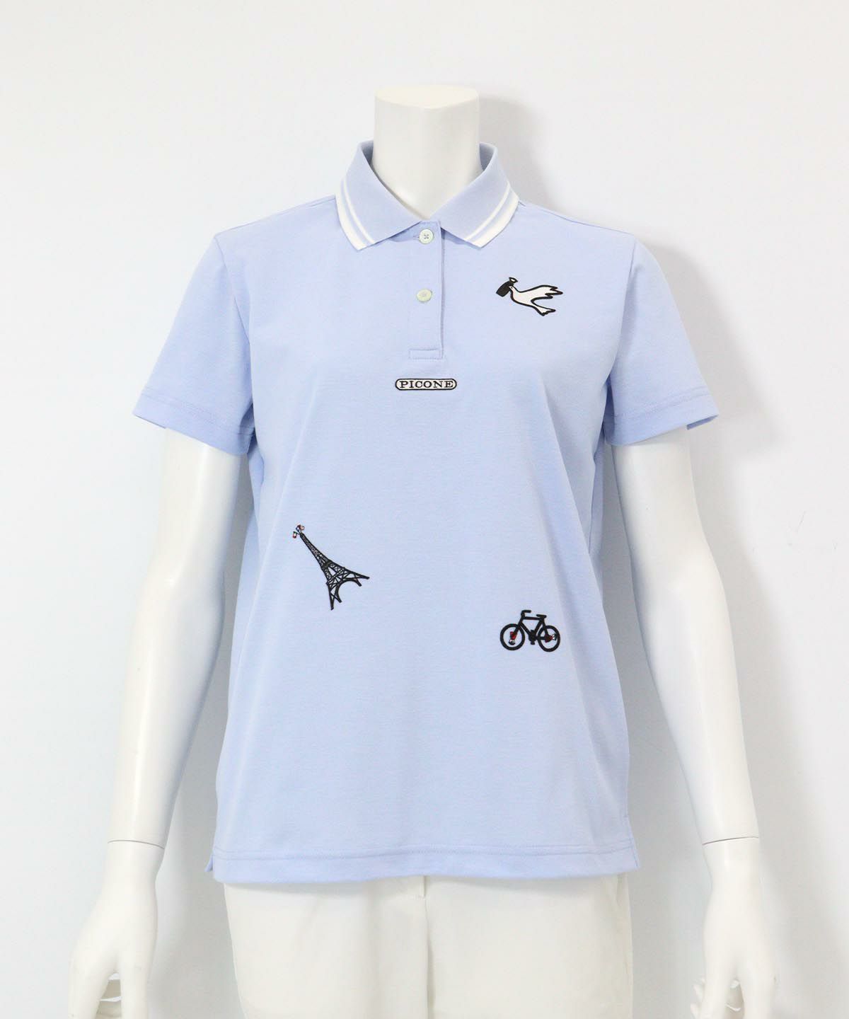 モチーフ刺繍UV速乾ポロシャツ(ライトブルー)
