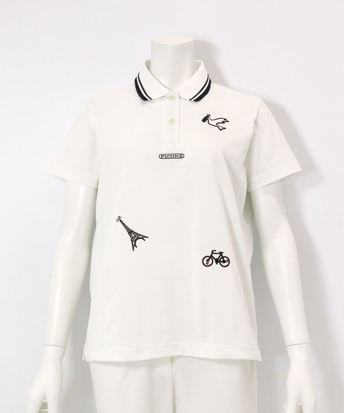 モチーフ刺繍UV速乾ポロシャツ(ホワイト)
