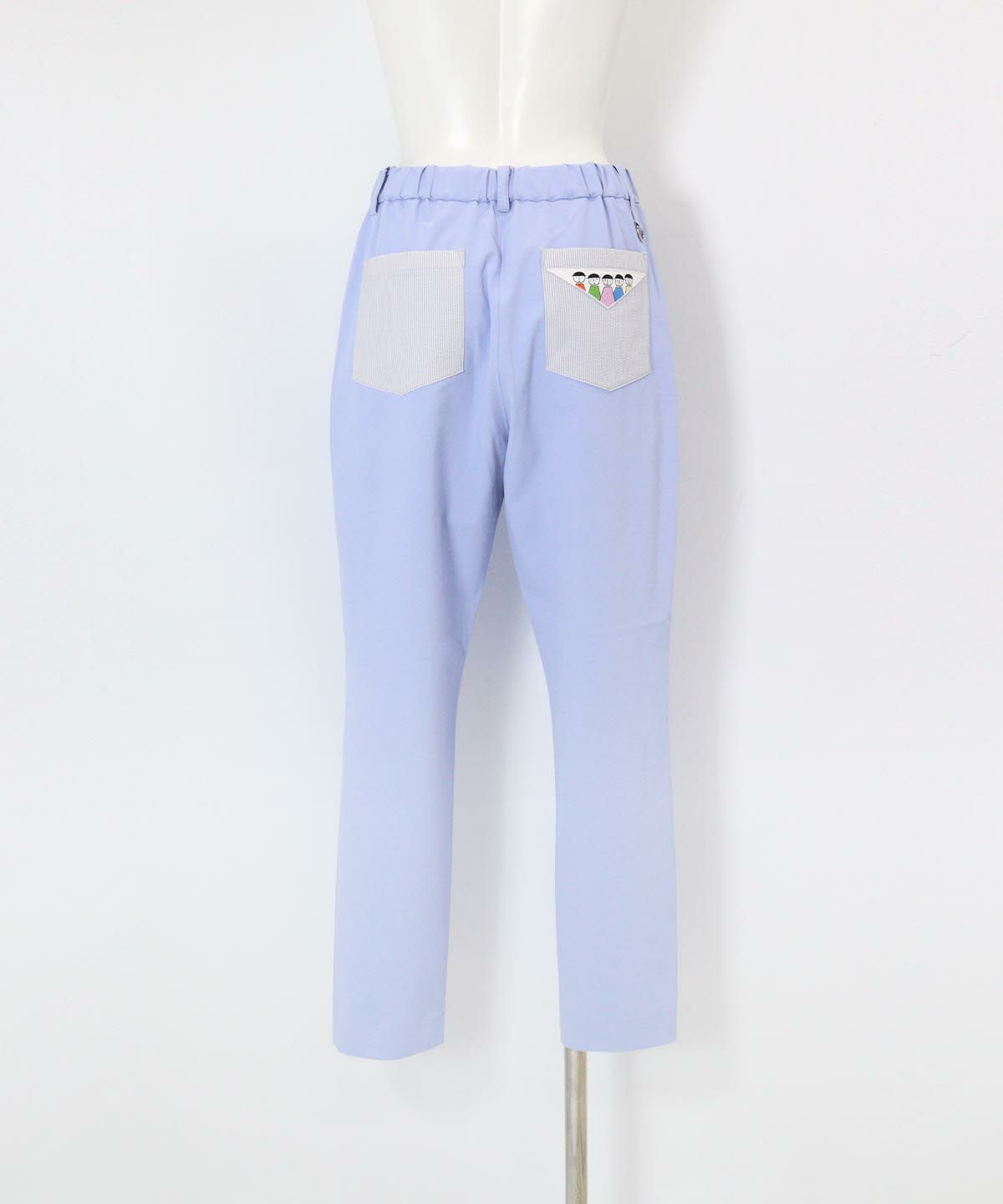 UV速乾ストライプ柄ポケットパンツ後（ライトブルー）