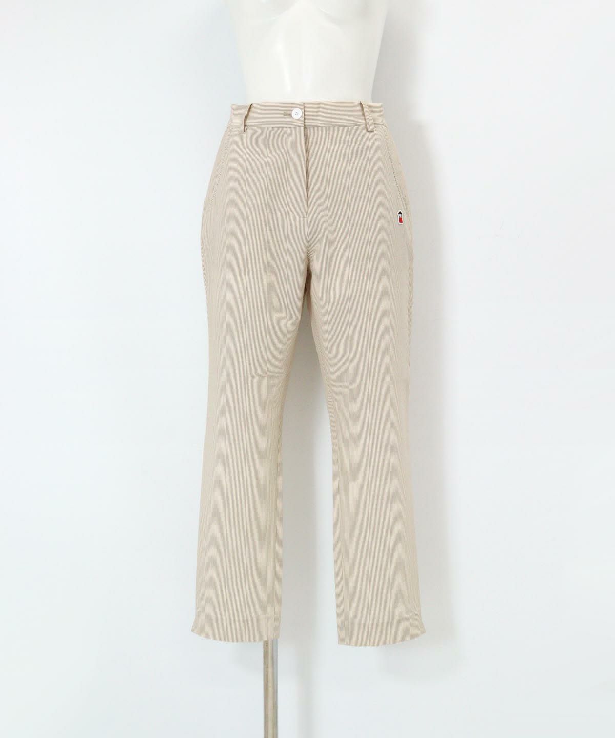 冷感ピコ刺繍ストライプパンツ（ベージュ）