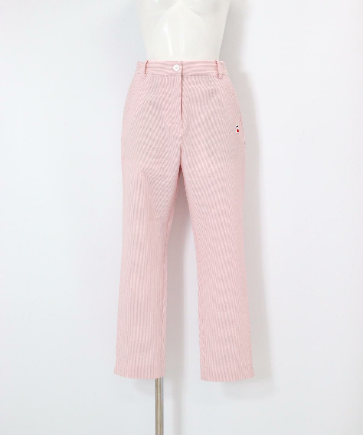 冷感ピコ刺繍ストライプパンツ（ピンク）