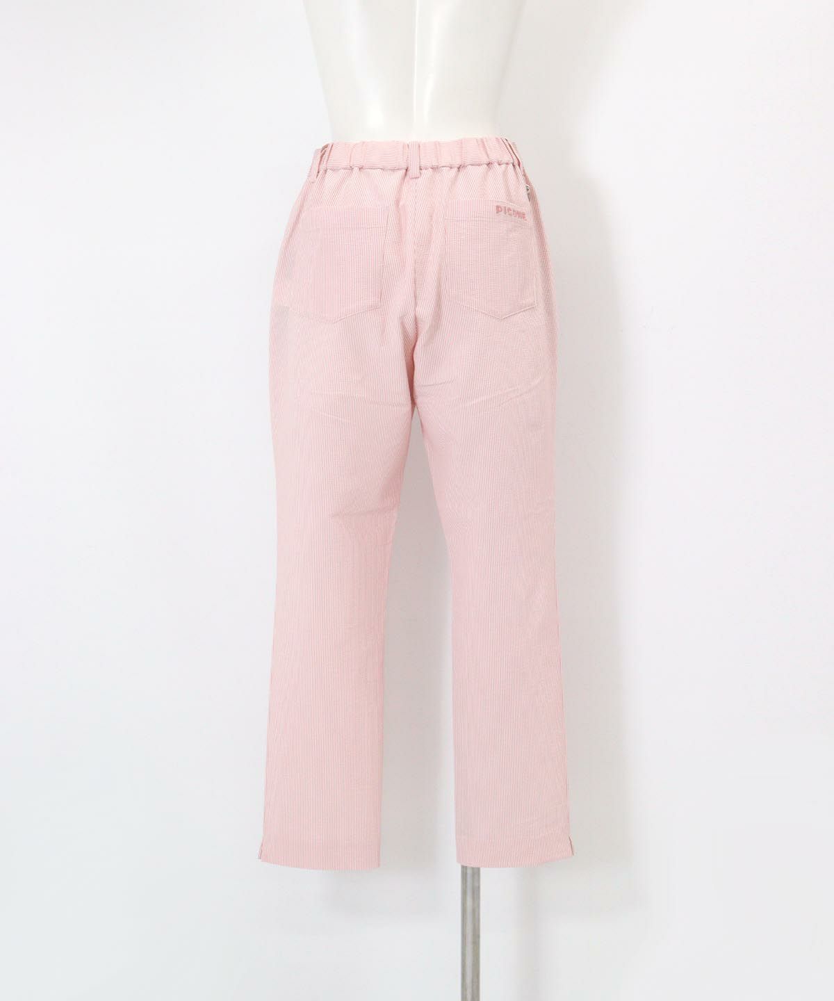 冷感ピコ刺繍ストライプパンツ後（ピンク）