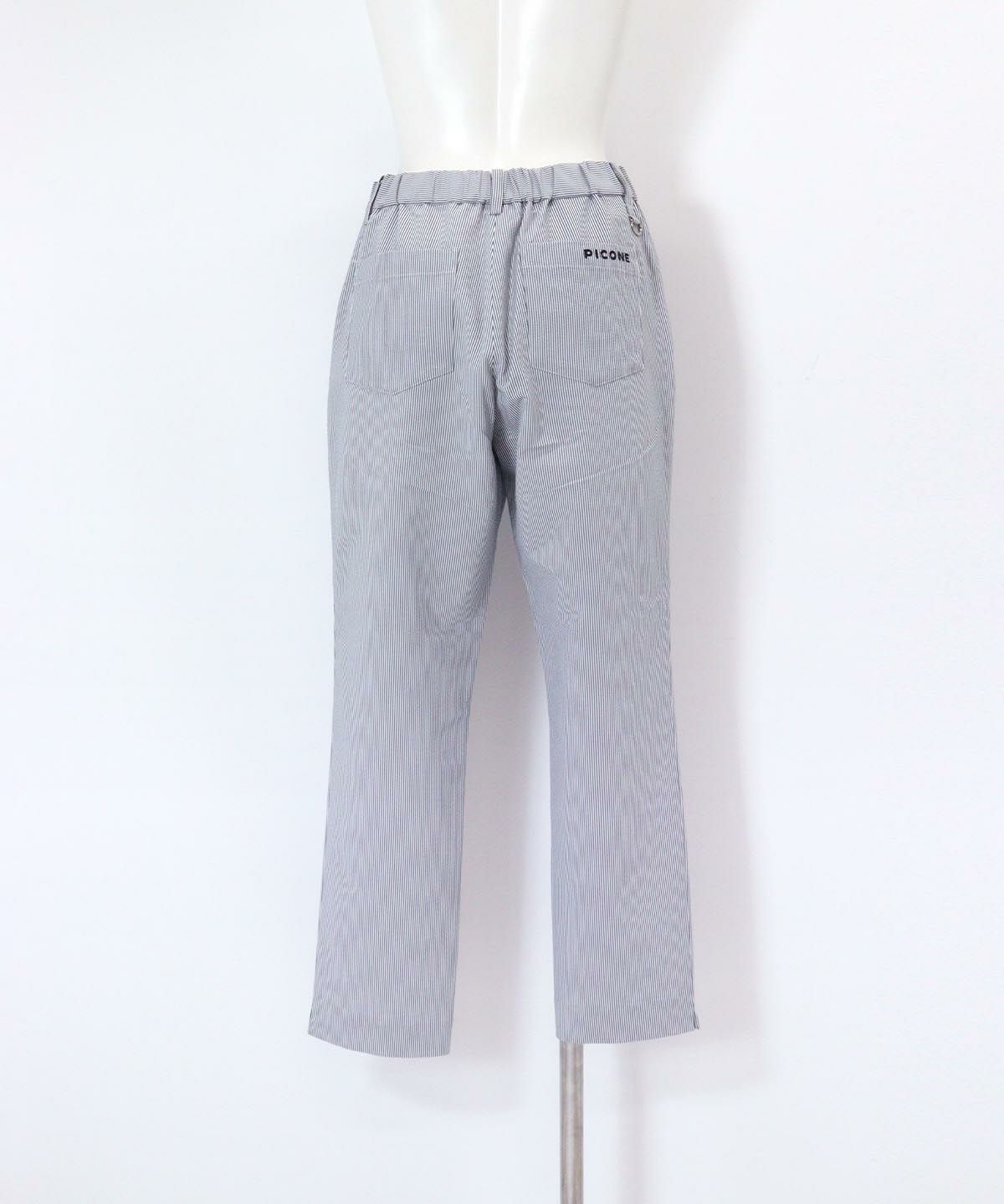 冷感ピコ刺繍ストライプパンツ後（ネイビー）