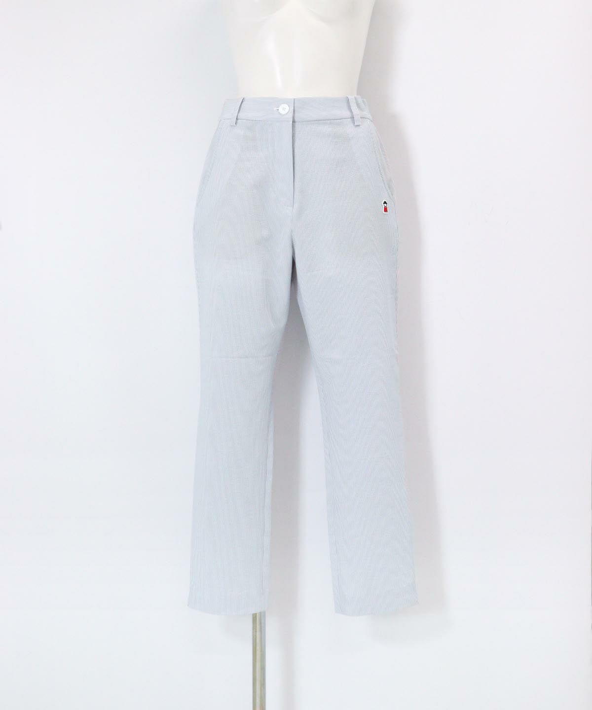 冷感ピコ刺繍ストライプパンツ（ブルー）