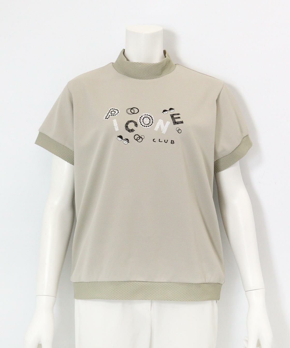 スパンコール刺繍ハイネックプルオーバー(ベージュ）