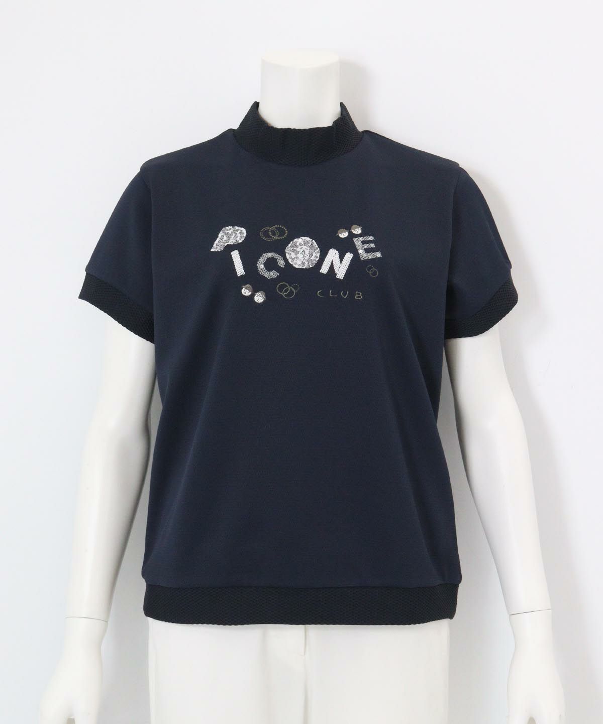 スパンコール刺繍ハイネックプルオーバー(ネイビー）