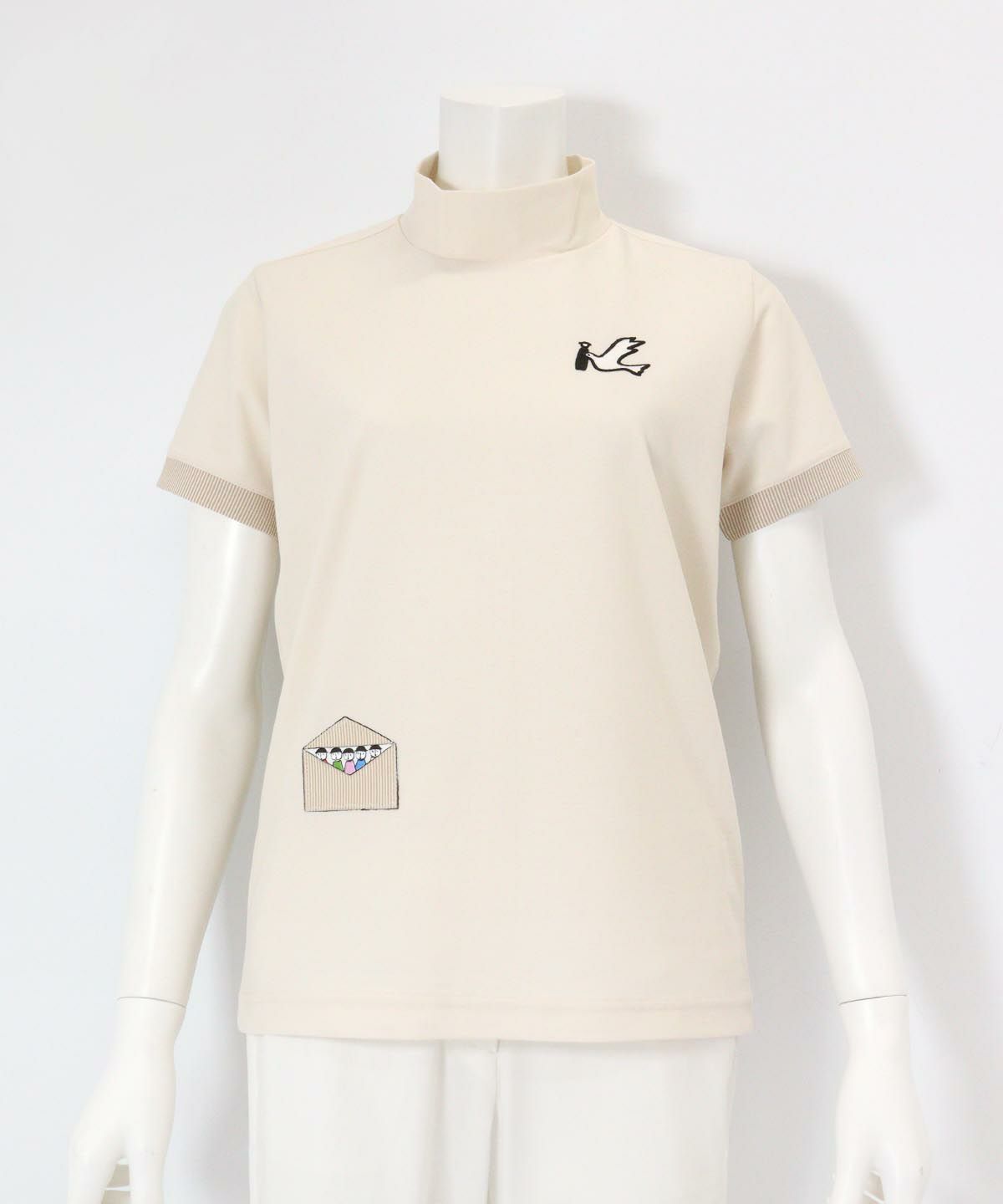 UV冷感ハイネック刺繍プルオーバー（ベージュ）