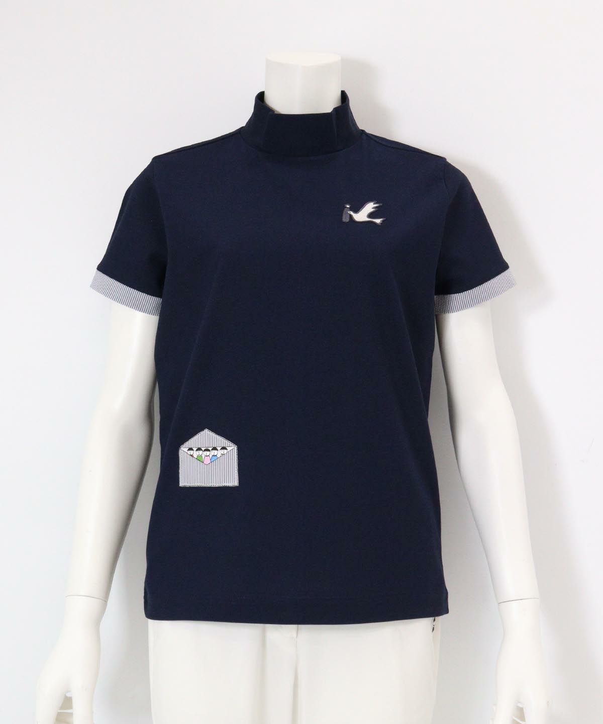 UV冷感ハイネック刺繍プルオーバー（ネイビー）