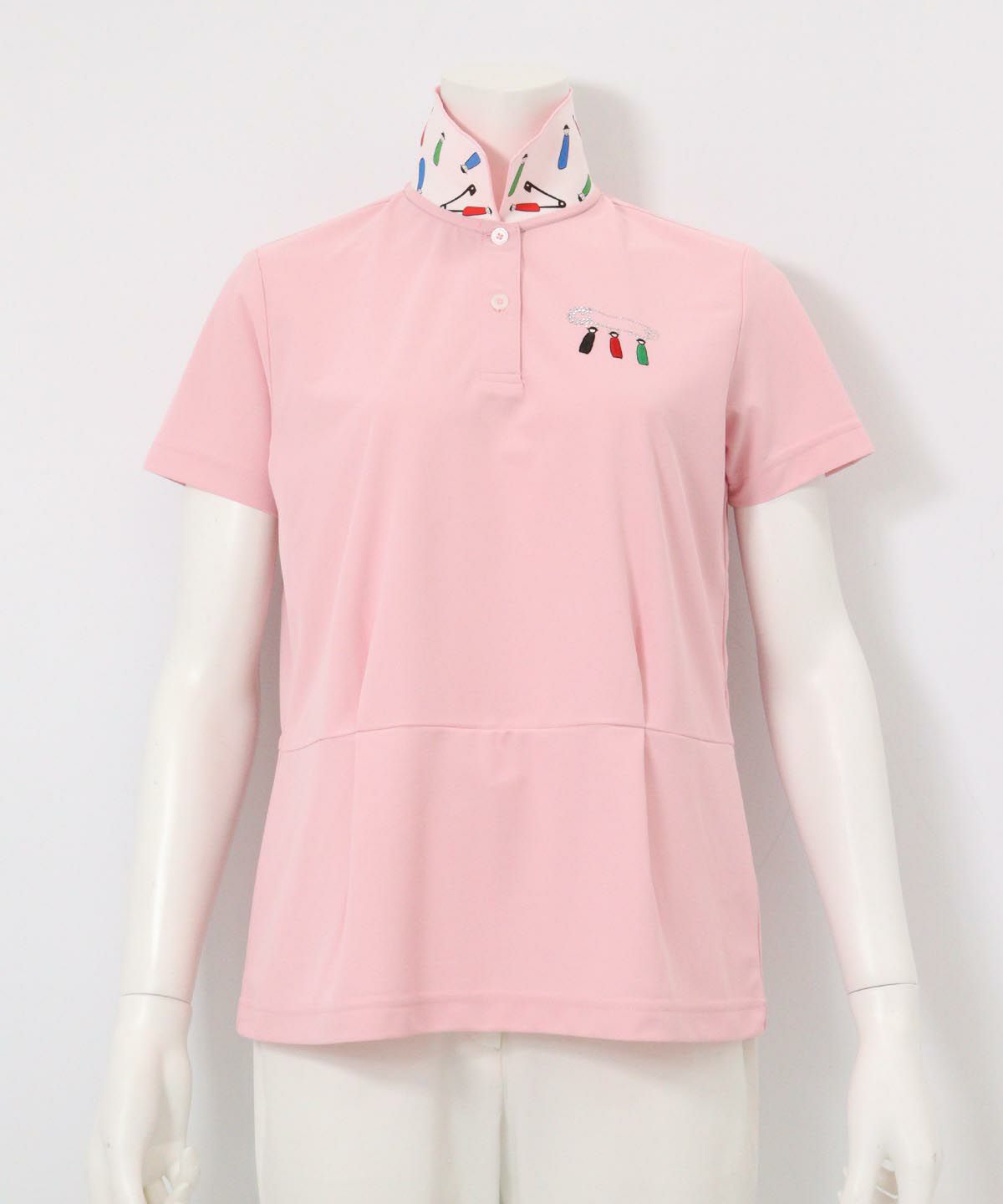 襟裏プリント速乾ポロシャツ(ピンク)