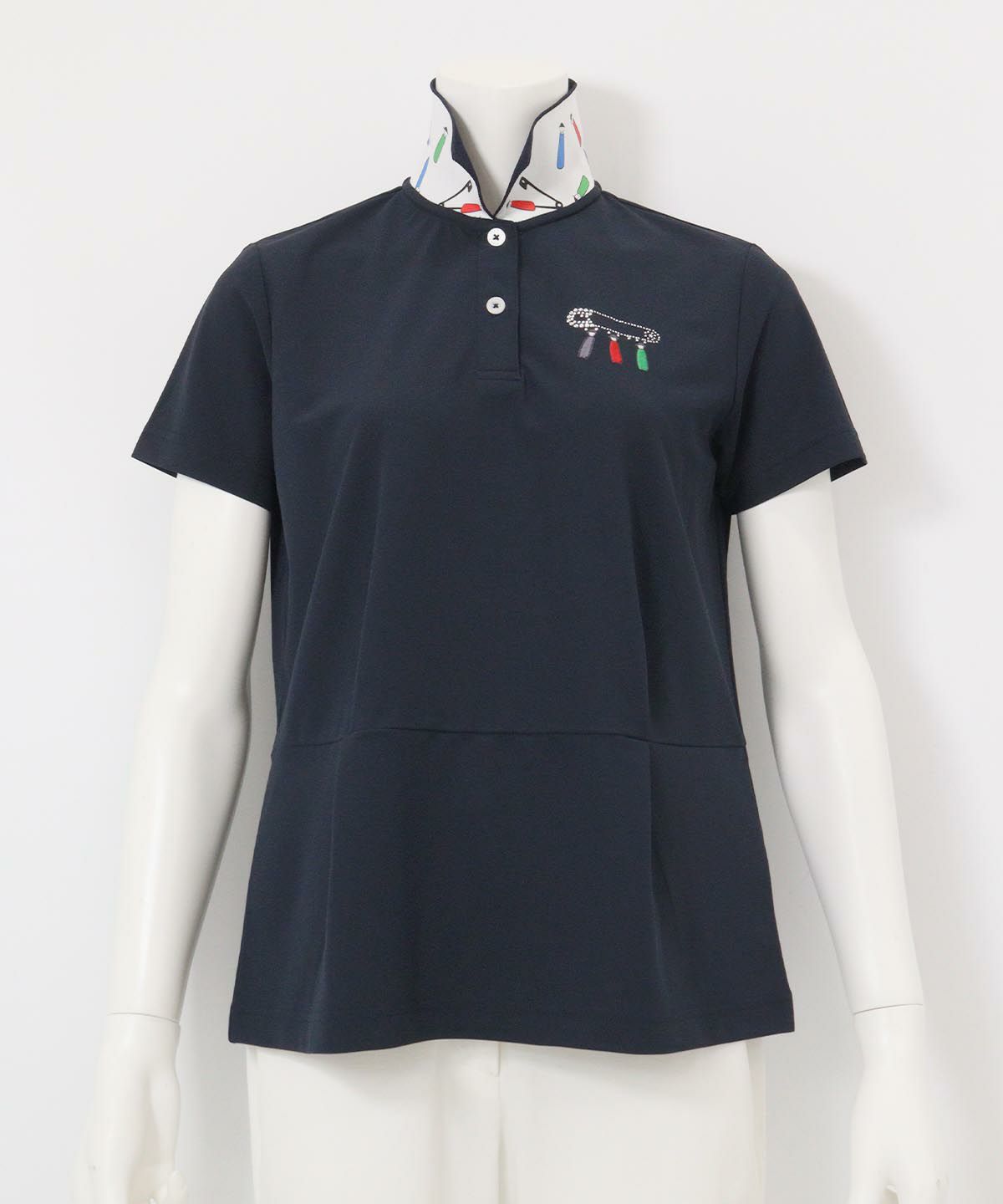 襟裏プリント速乾ポロシャツ(ネイビー)