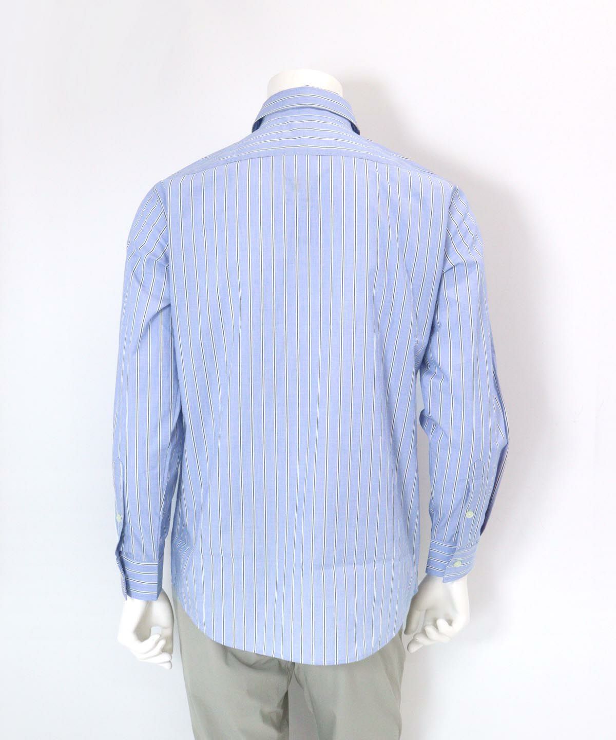 【メンズ】切替ストライプシャツ後（ブルー）