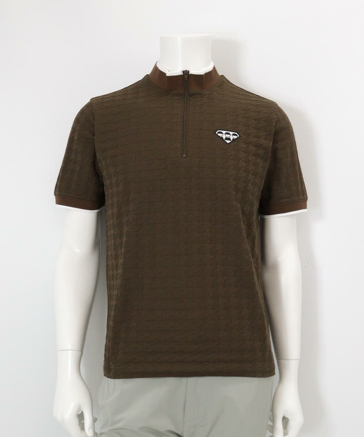 【メンズ】千鳥柄ハーフジッププルオーバー(ブラウン)