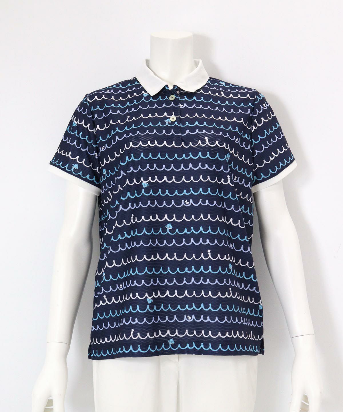 メッシュ波柄UVポロシャツ(ネイビー）
