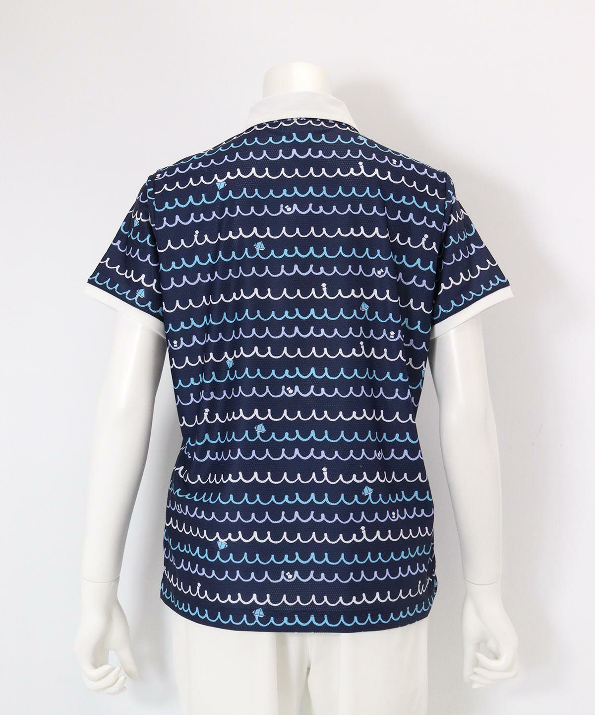 メッシュ波柄UVポロシャツ後(ネイビー）
