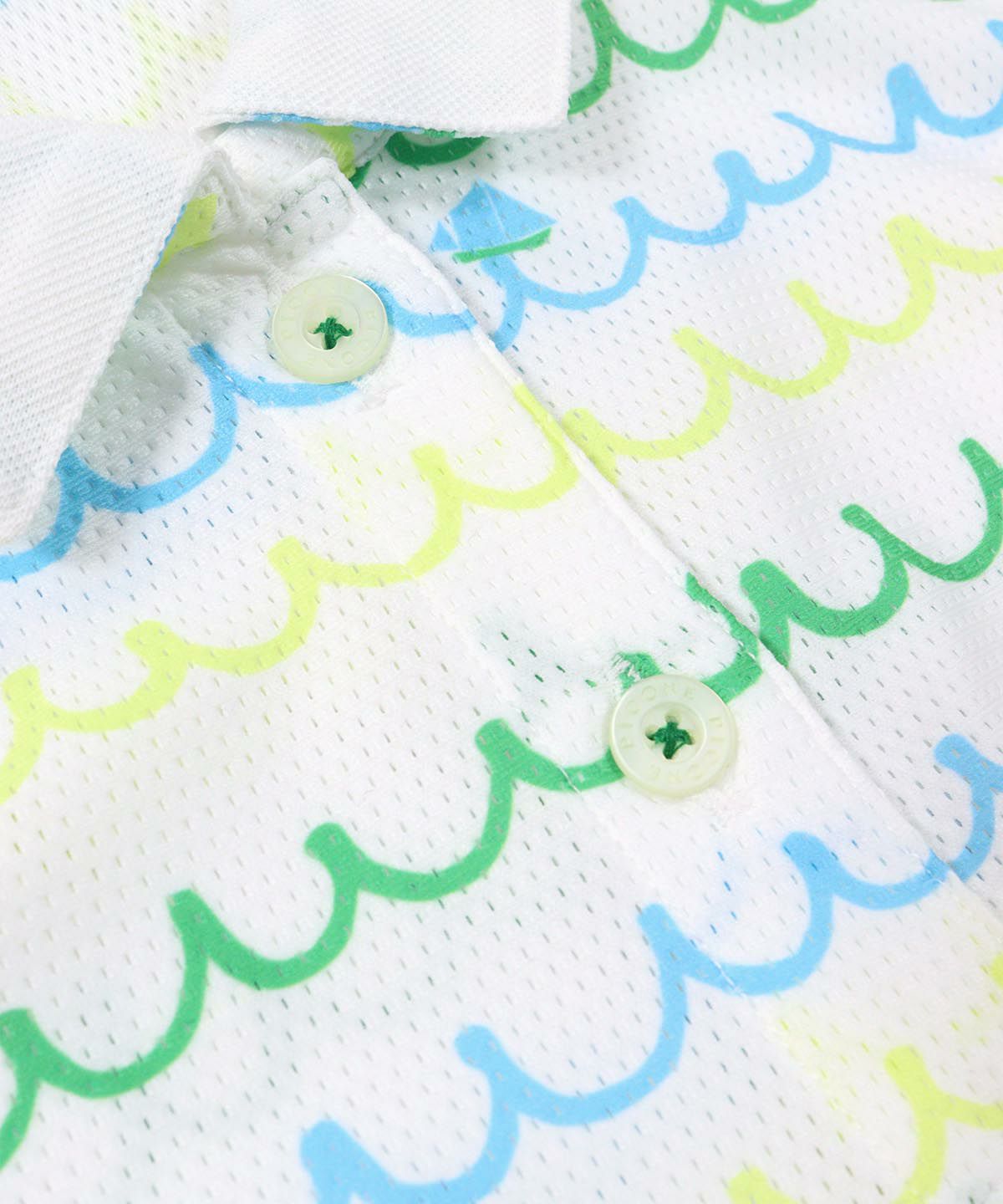 首元ボタン詳細(ホワイト×グリーン）