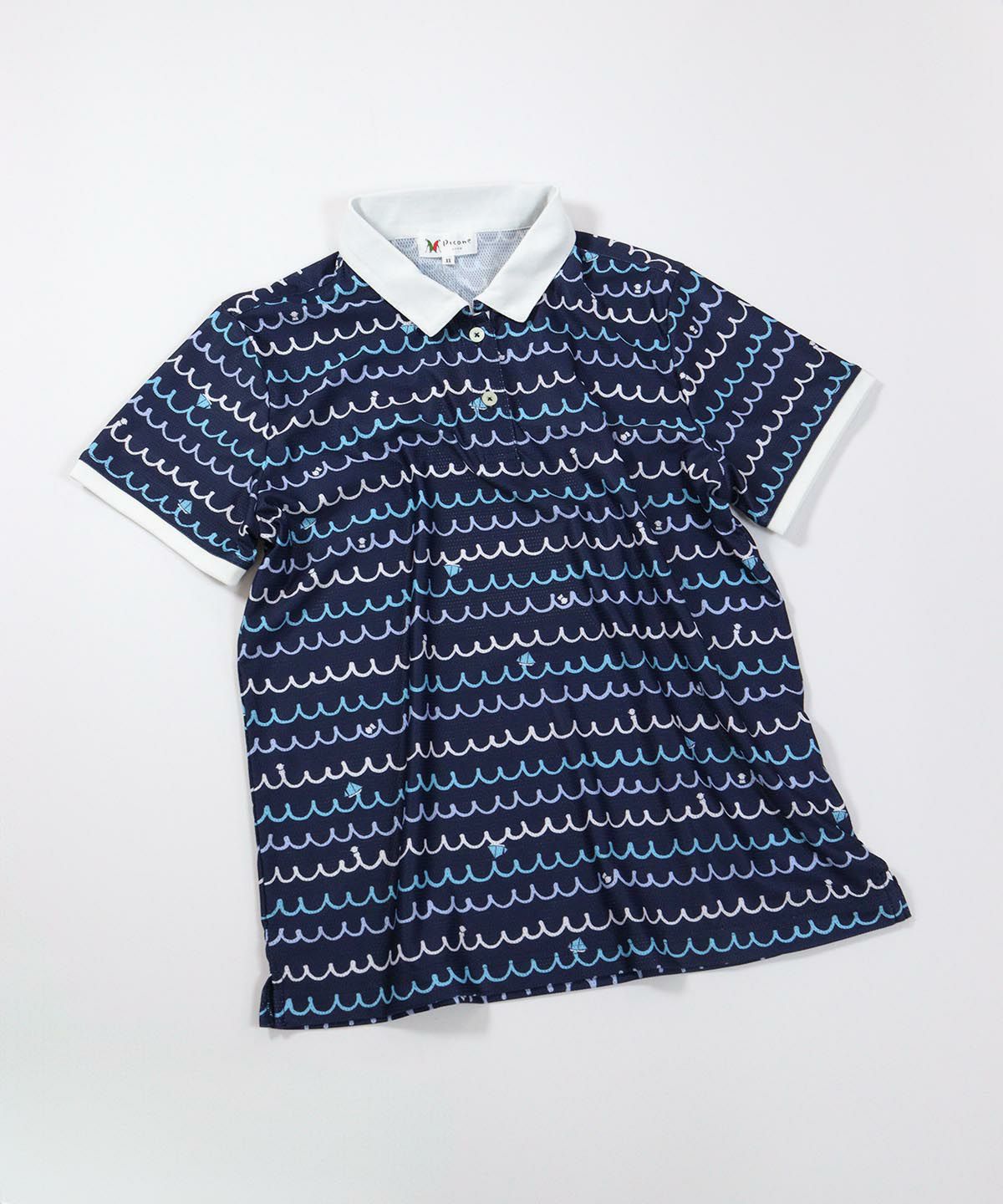メッシュ波柄UVポロシャツ(ネイビー）