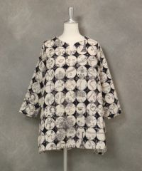 【UCHINOコラボ】サークル柄コットンチュニック(ブラック×ベージュ)