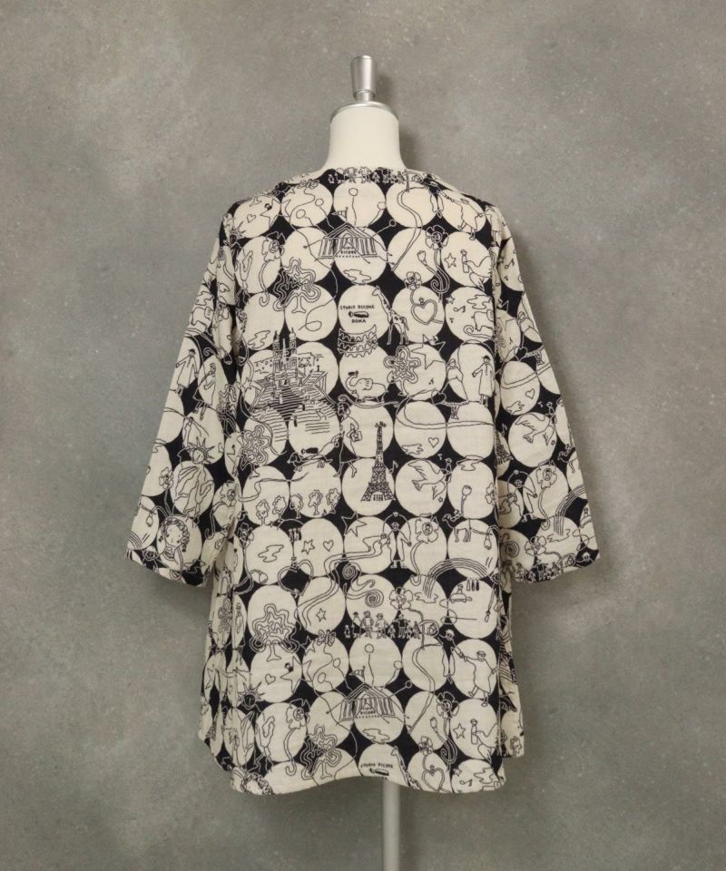 【UCHINOコラボ】サークル柄コットンチュニック(ブラック×ベージュ)後ろ