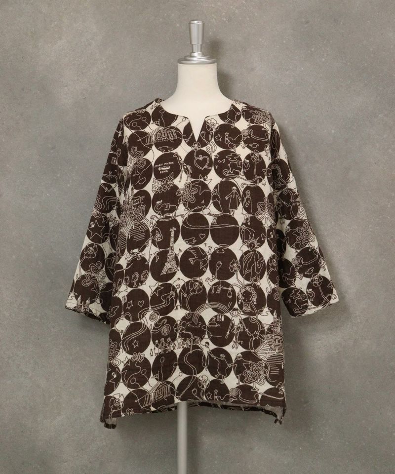 【UCHINOコラボ】サークル柄コットンチュニック(ベージュ×ブラウン)