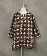 【UCHINOコラボ】サークル柄コットンチュニック(ベージュ×ブラウン)