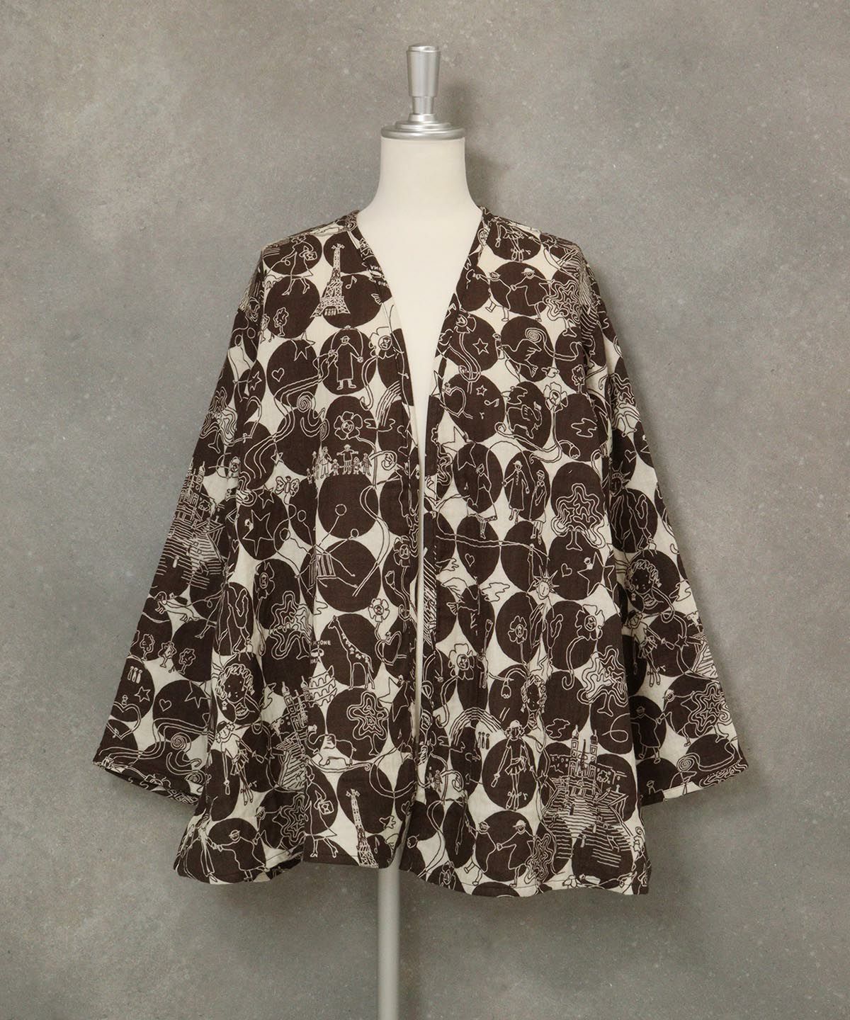 【UCHINOコラボ】サークル柄コットンカーディガン(ベージュ×ブラウン)